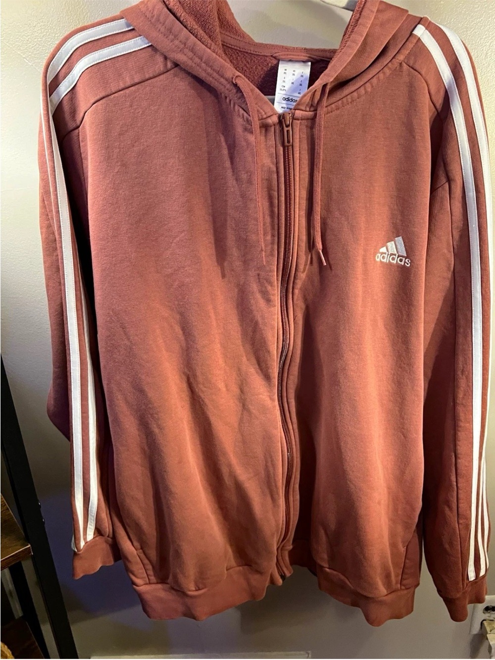 adidas Woman’s Rose Pink Zip up Hoodie w/ White Stripes and pockets
